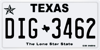 TX license plate DIG3462