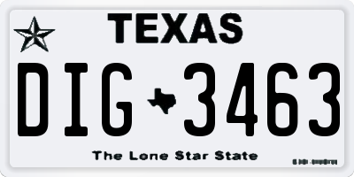 TX license plate DIG3463
