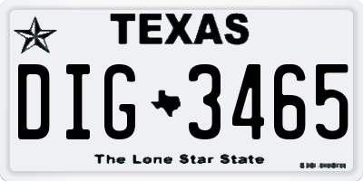 TX license plate DIG3465