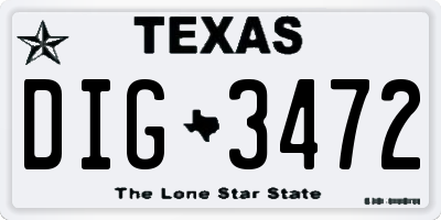 TX license plate DIG3472