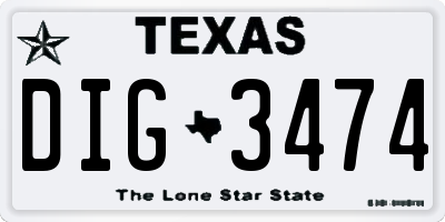 TX license plate DIG3474