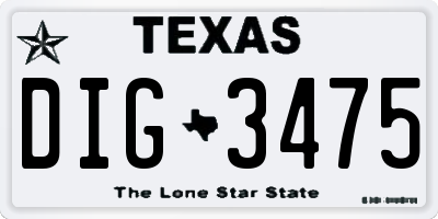 TX license plate DIG3475