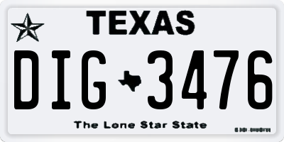 TX license plate DIG3476