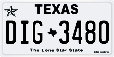 TX license plate DIG3480