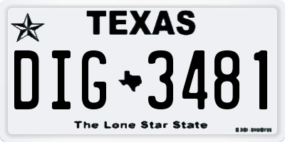 TX license plate DIG3481