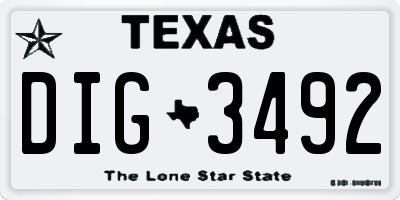 TX license plate DIG3492