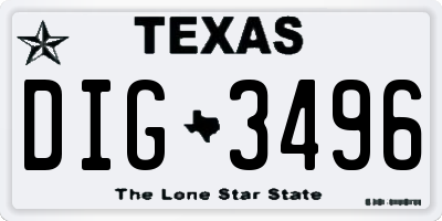 TX license plate DIG3496