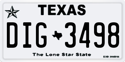 TX license plate DIG3498