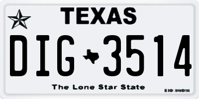 TX license plate DIG3514