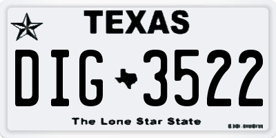 TX license plate DIG3522
