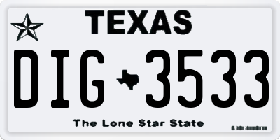 TX license plate DIG3533