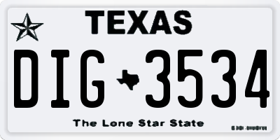 TX license plate DIG3534