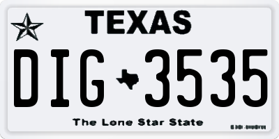 TX license plate DIG3535
