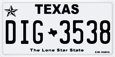 TX license plate DIG3538