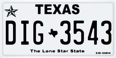 TX license plate DIG3543