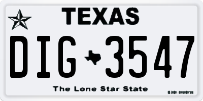 TX license plate DIG3547