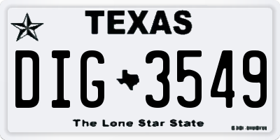 TX license plate DIG3549