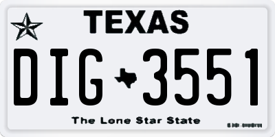 TX license plate DIG3551