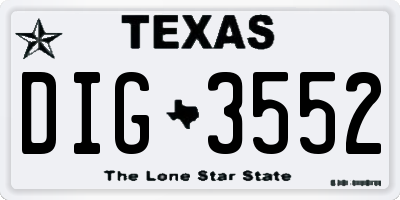 TX license plate DIG3552