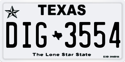 TX license plate DIG3554