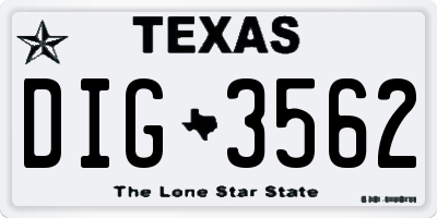 TX license plate DIG3562