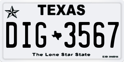 TX license plate DIG3567