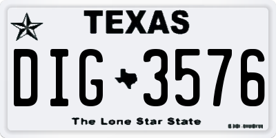 TX license plate DIG3576