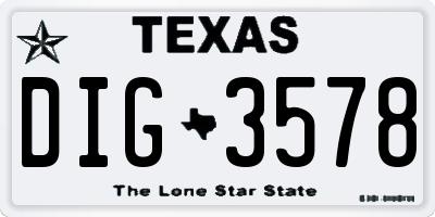 TX license plate DIG3578