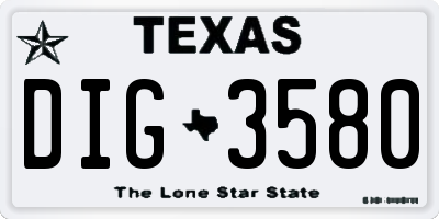 TX license plate DIG3580