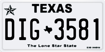 TX license plate DIG3581