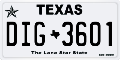 TX license plate DIG3601
