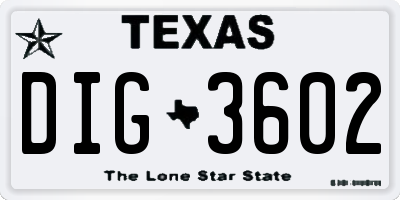 TX license plate DIG3602