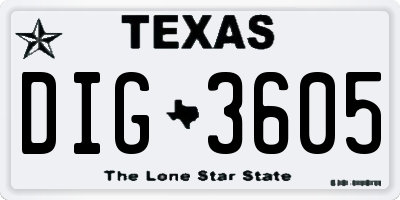 TX license plate DIG3605