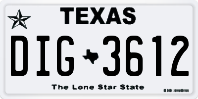 TX license plate DIG3612