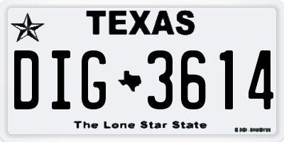 TX license plate DIG3614