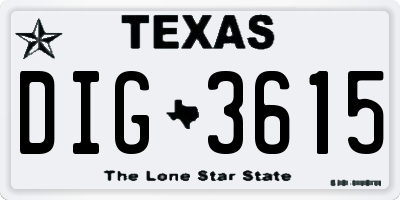 TX license plate DIG3615
