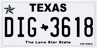 TX license plate DIG3618