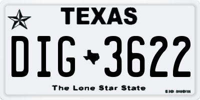 TX license plate DIG3622