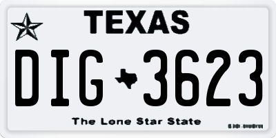 TX license plate DIG3623