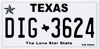 TX license plate DIG3624