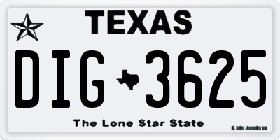 TX license plate DIG3625