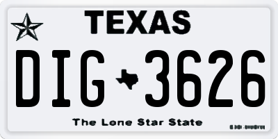 TX license plate DIG3626