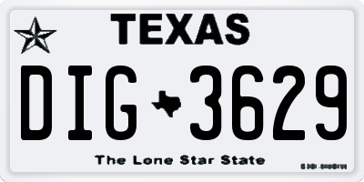 TX license plate DIG3629