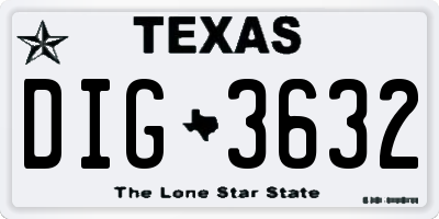 TX license plate DIG3632