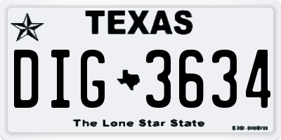 TX license plate DIG3634