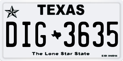TX license plate DIG3635