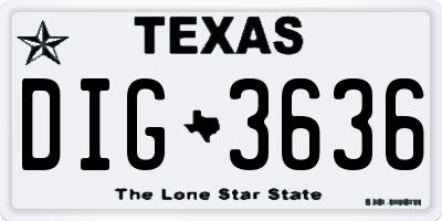 TX license plate DIG3636