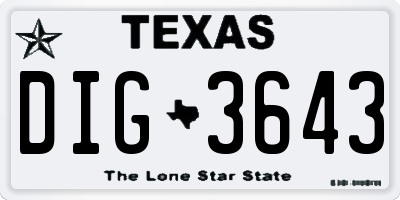 TX license plate DIG3643