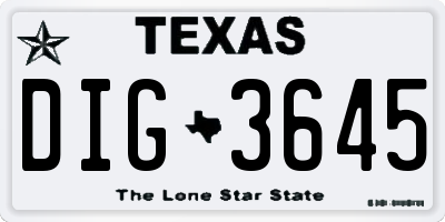 TX license plate DIG3645