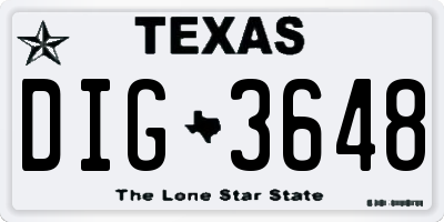 TX license plate DIG3648